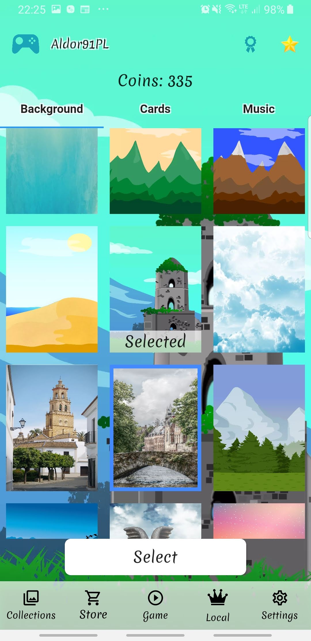 Cards Matching store with unlockable game backgrounds
